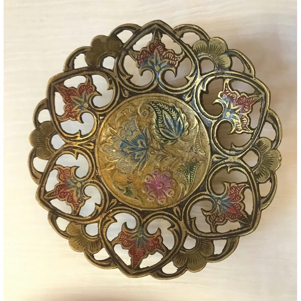 Antique Champleve on‎ Brass Filigree Bowl undated